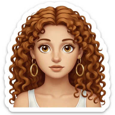 Attractive Greek woman with a wide face, freckles, long curly amber-brown hair and gold hoop earrings sticker