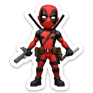 Deadpool red and black suit swords and guns sticker