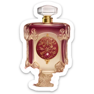 Burgundy vintage French style perfume bottle with red flowers  sticker