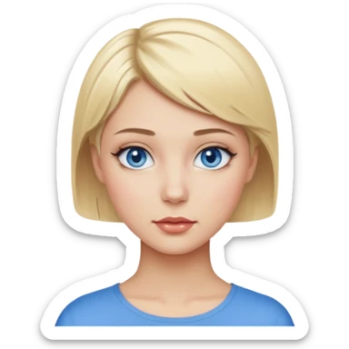 blond girl with very short hair, blue eyes, makeup, no baguette sticker