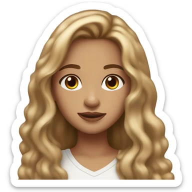 Girl with lightbrown long hair, brown eyes, lashes, light make up, olive sind, freckles  sticker