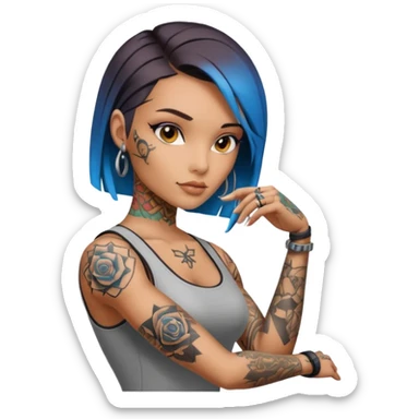 a cool looking ai robot half human sexy female tattoo artist sticker