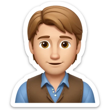 3D Apple-style emoji of Flynn Rider: fair skin, light brown hair, raised eyebrow, charming smile, playful confident look. sticker