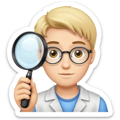 student with a magnifying glass sticker