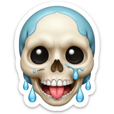 crying skull with tears, a smile and tongue sticking out  sticker