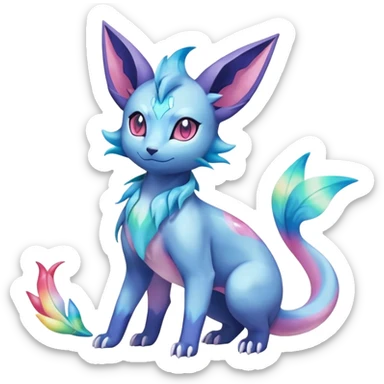 Rainbow crystalic Shiny pastel Nebulae Salandit-Glaceon-Sylveon-Espeon-Vaporeon-Noibat-Fakémon-hybrid-creature (full body)  sticker