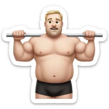 fat white guy shirtless doing pull ups sticker