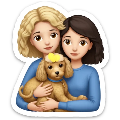 Ludo (ragazza mora capelli lisci) che abbraccia il suo cane leone (un barboncino biondo) sticker