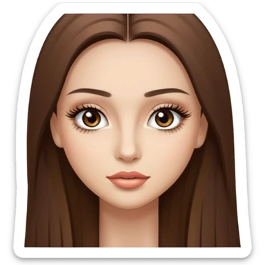 very beautiful girl with long straight brown hair and make-up with very light skin with long eyelashes  sticker