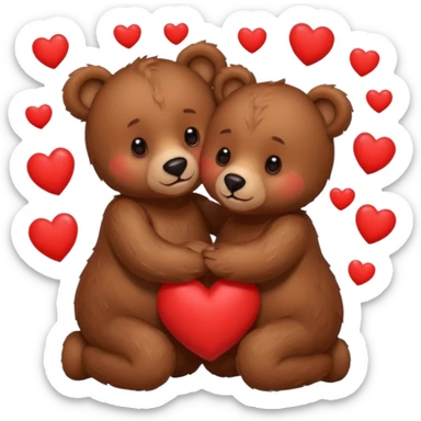 girl bear and boy bear hugging, surrounded by hearts, playful and loving sticker