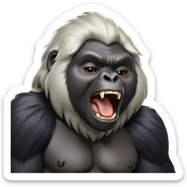 Cinematic Cute Yawning mountain Gorilla Portrait Emoji, Head tilted slightly with a dramatic, wide-open yawn, showcasing a formidable build with a silvery mane and drowsy, half-closed eyes, Simplified yet irresistibly adorable features, highly detailed, glowing with a soft, cozy jungle glow, high shine, relaxed yet expressive, stylized with a dash of whimsical primate charm, soft glowing outline, capturing the essence of a drowsy yet affectionate guardian that appears ready to stretch out for a nap! sticker