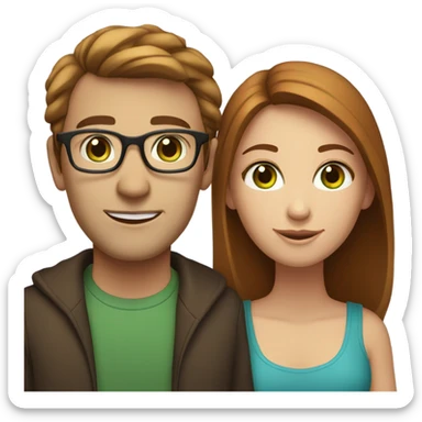 Caucasian couple. Man with glasses, has short, brownish-red hair and blue eyes. Woman does not have glasses, has long, brown hair and green eyes  sticker
