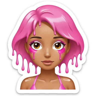 Woman wearing pink bikini with dripping white paint  sticker