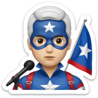 Québécois rockstar w captain america style costume and face paint man w Quebec flag and microphone sticker