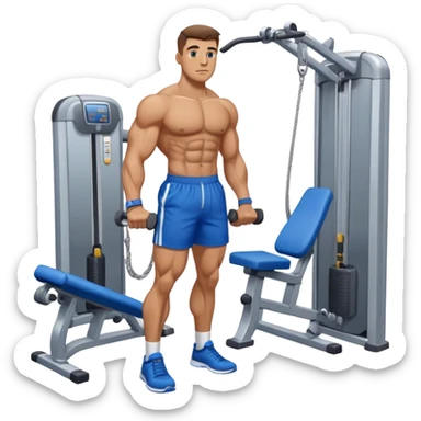 standing fit man with blue shorts cable-machine-exercise sticker