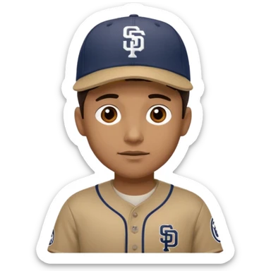 Man with dark hair short with a brown baseball cap and brown jersey with the padres team colors and logo.  sticker