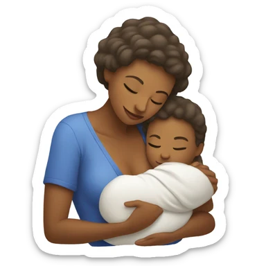 mother hugging newborn son icon white sticker