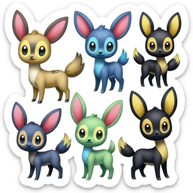 Colorful Exotic Meloetta-Skiddo-Umbreon-Stitch-Fakémon-creature-hybrid sticker