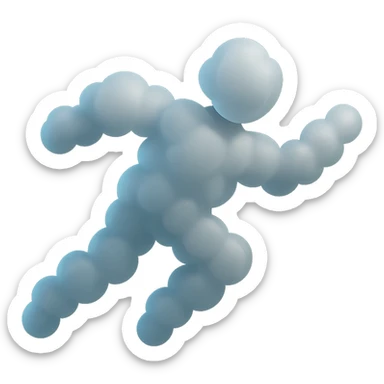 flying person composed of small white fluffy clouds, matte glass style, minimalism sticker