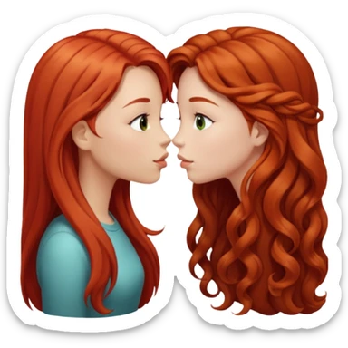 two girls kissing, one with long straight red hair, the other with long curly light brown hair sticker