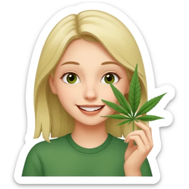 Girl happy smelling marijuana  sticker