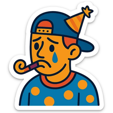 sad party guy with a snapback hat sticker