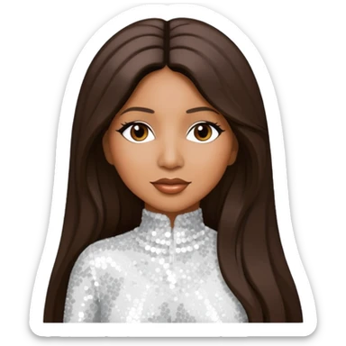 Toni Braxton with long dark brown hair, white sequin outfit sticker