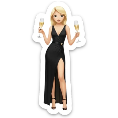 Blonde Woman, Long black slipdress, Slot left Leg, man black Cut,fly, Champagner glas sticker