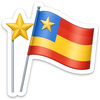 A flag with nine horizontal stripes, alternating red and yellow, starting and ending with yellow. On the left side, a blue triangle pointing to the center, with a white five-pointed star inside. sticker