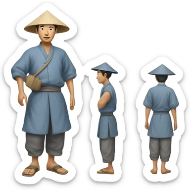 photorealistic Chinese peasant 1950 sticker