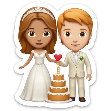 wedding cake toppers with white man with brown hair and white woman with light ginger hair sticker