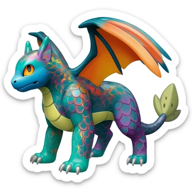 Spooky Colorful Scaley Shiny Liepard-Noivern-Litten-Sprigatito-Pokémon-fusion-creature (full body) sticker