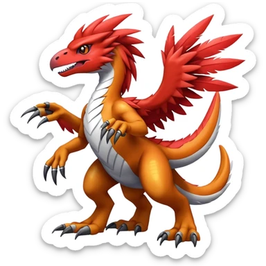 Furry feather-mane Cool Edgy shiny Digimon-Fakemon-Guilmon-Velociraptor full body   sticker
