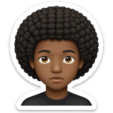 Une homme de 17 ans il a la peau noir foncé , des lèvres pulpeuses et un regard nonchalant. Il a un petit afro taper sticker