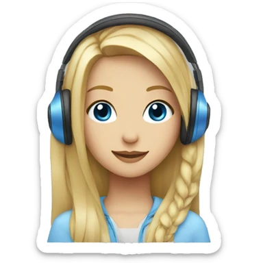 blonde girl and blue eyes with headphones sticker