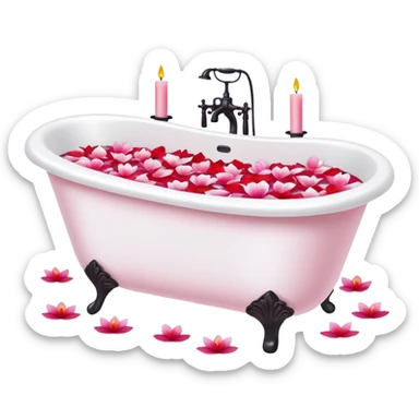 A white bathtub with flower petals and scented candles, romantic lush warm colors sticker