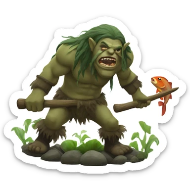 A forest troll fighting a fish man  sticker