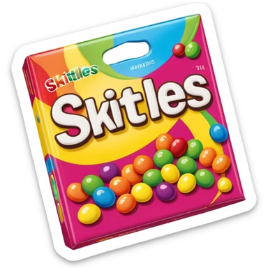 A colorful Skittles candy package, rainbow packaging, minimalist design, sealed package without any visible candies sticker