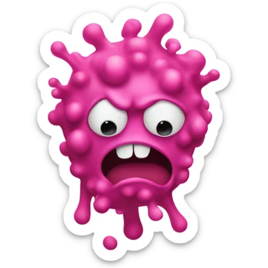 Pink bacteria with evil face sticker