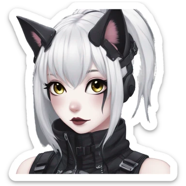 Gorgeous gothic dark techwear anime style anthro cat with blushing face aesthetic and pretty edgy black with collar and harness trending style sticker