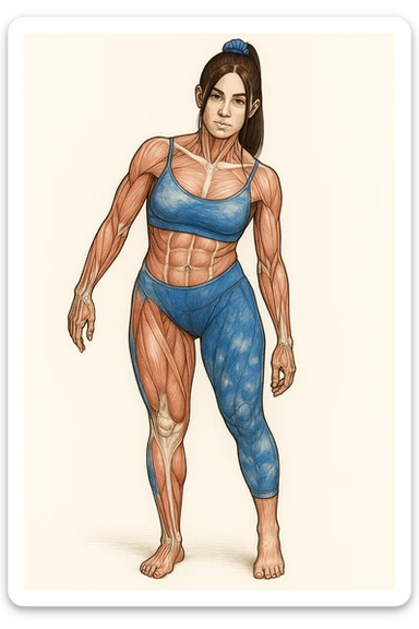 Anatomical style illustration inspired by the photo showing muscles less developed on one side of the body due to asymmetries, highlighting the muscular difference between the two sides, variant 5. sticker