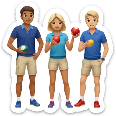 young French guys and girls playing petanque having fun sticker