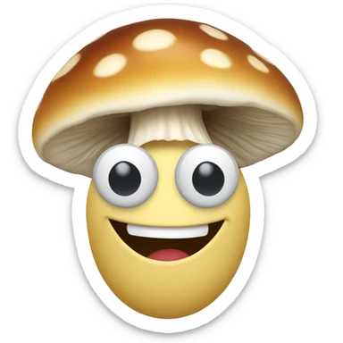 smiley face laughing with a mushroom instead of hair sticker