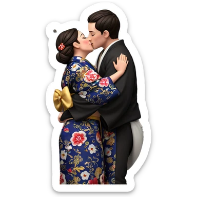 romantic kimono couple kiss sticker
