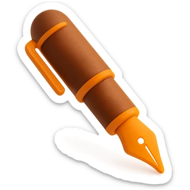 fountain pen, 3D, brown camel leather, Hermès orange accents, elegant, no text sticker