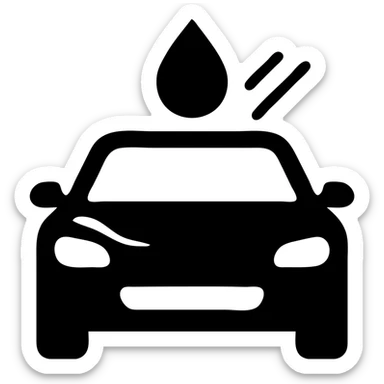 solid icon of a full luxury vehicle with glossy black mirror paint, water droplet sliding on the surface, minimal repellent effect with lines, elegant and minimal sticker