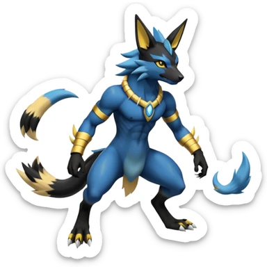 Zeraora-Anubis-Lucario-Umbreon-Renamon-hybrid-fusion-Fakémon-Pokémon-Digimon-creature (full body) sticker