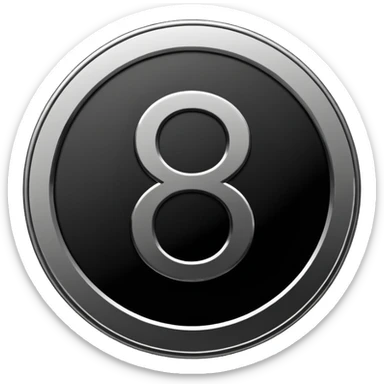 Emoji icon of a metal coin with engraved number 8, minimalist style, isolated, only black color sticker