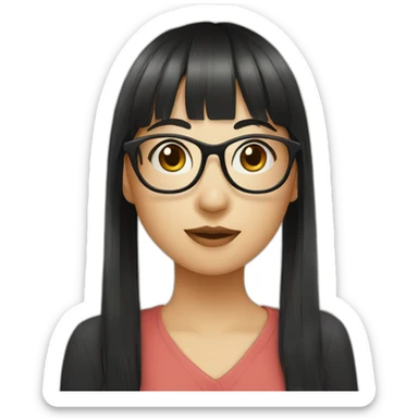girl,wearing glasses,bangs，black hair,straight hair,Chinese girl sticker