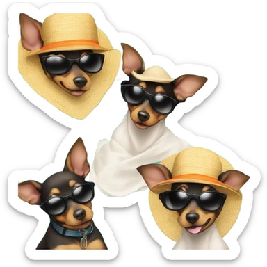 minpin dog on tropical vacation sticker